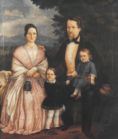 Self-Portrait of Joseph Bayer with Wife Lisette Bayer née Kerner, and Children Eugen (born 1846) and Albert (born 1851); Oil Painting, 1853 by Joseph Bayer